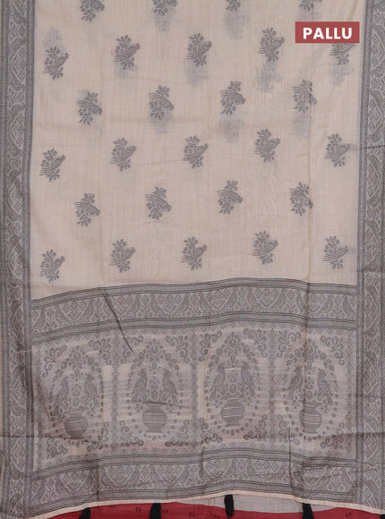 Jamdhani cotton saree beige and pink with thread woven buttas and jamdhani pallu