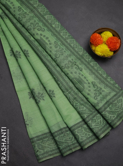Jamdhani cotton saree pista green and pink with thread woven buttas and jamdhani pallu
