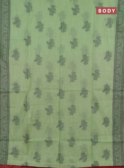Jamdhani cotton saree pista green and pink with thread woven buttas and jamdhani pallu