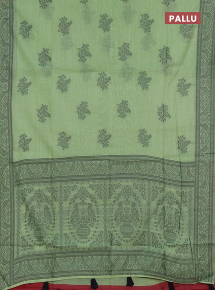 Jamdhani cotton saree pista green and pink with thread woven buttas and jamdhani pallu