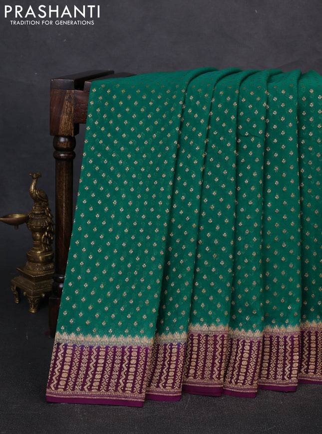 Banarasi georgette saree green and wine shade with allover thread & zari woven buttas and woven border