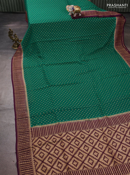 Banarasi georgette saree green and wine shade with allover thread & zari woven buttas and woven border