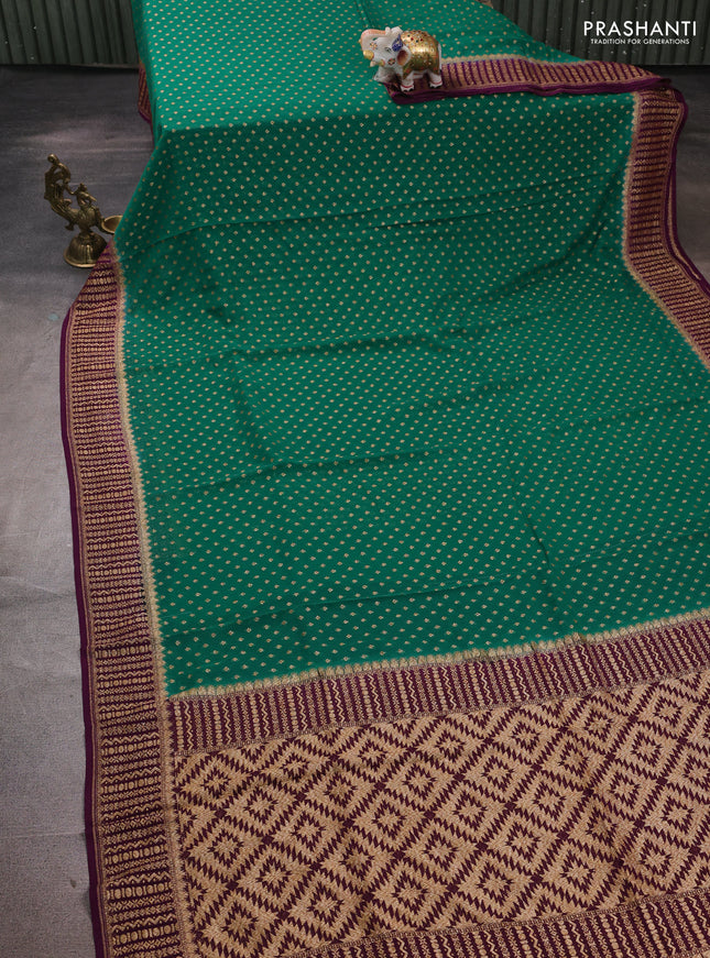 Banarasi georgette saree green and wine shade with allover thread & zari woven buttas and woven border