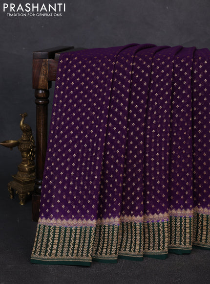 Banarasi georgette saree violet and bottle green with allover thread & zari woven buttas and woven border