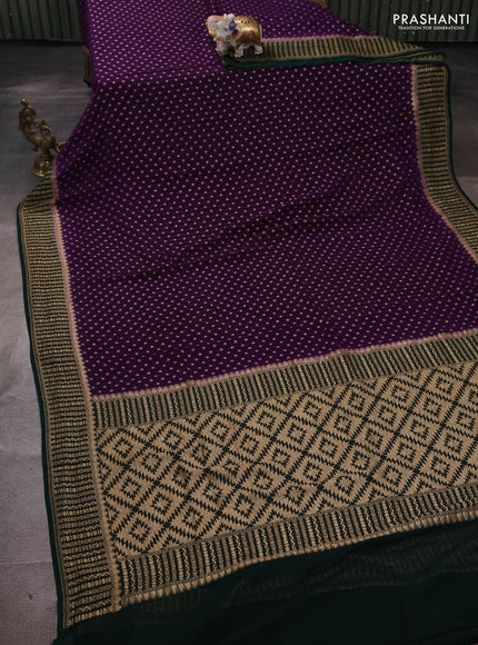 Banarasi georgette saree violet and bottle green with allover thread & zari woven buttas and woven border