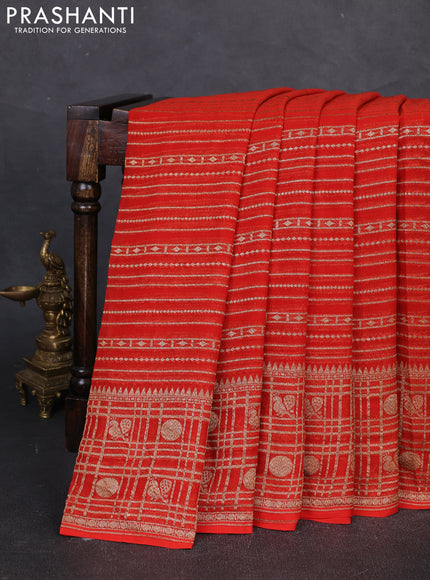 Banarasi georgette saree orange with allover thread & zari weaves and woven border