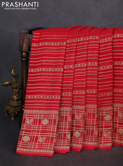 Banarasi georgette saree red with allover thread & zari weaves and woven border