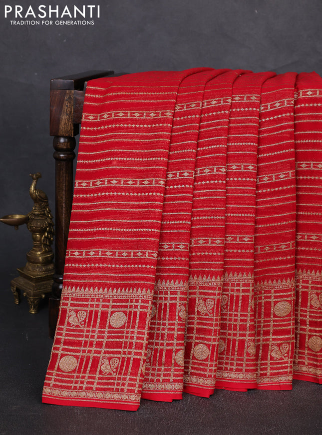 Banarasi georgette saree red with allover thread & zari weaves and woven border