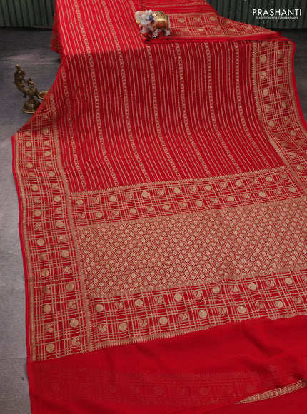 Banarasi georgette saree red with allover thread & zari weaves and woven border