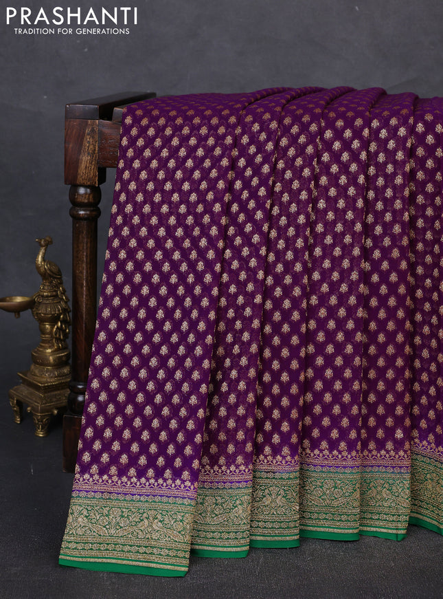 Banarasi georgette saree purple and green with allover thread & zari woven buttas and woven border
