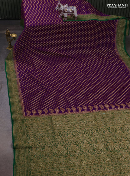 Banarasi georgette saree purple and green with allover thread & zari woven buttas and woven border
