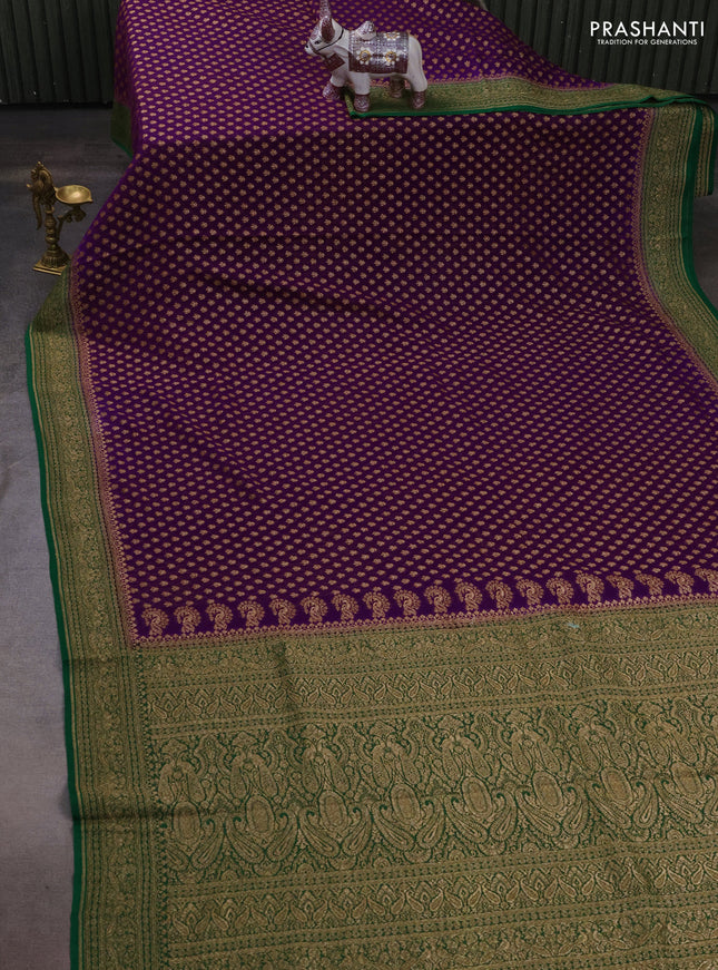 Banarasi georgette saree purple and green with allover thread & zari woven buttas and woven border