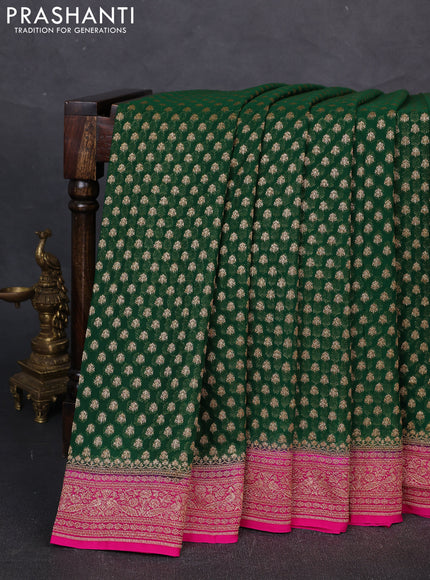 Banarasi georgette saree green and pink with allover thread & zari woven buttas and woven border
