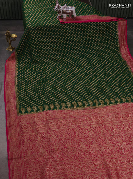 Banarasi georgette saree green and pink with allover thread & zari woven buttas and woven border
