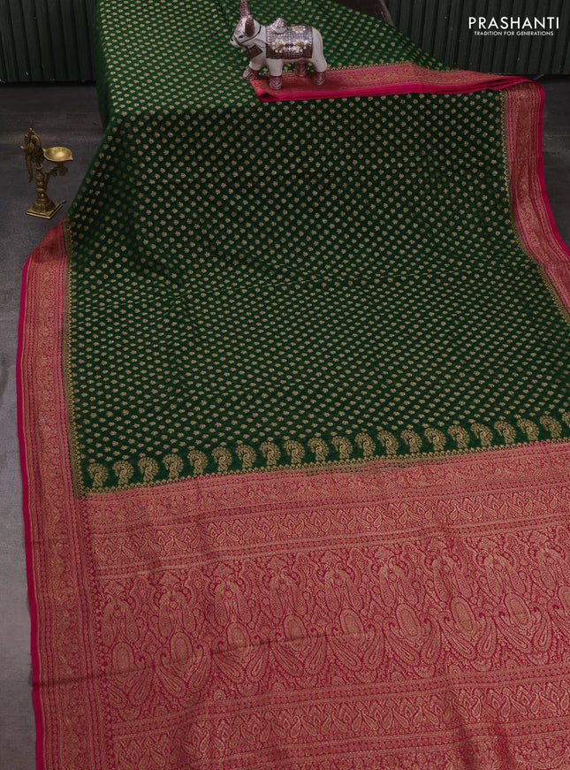 Banarasi georgette saree green and pink with allover thread & zari woven buttas and woven border