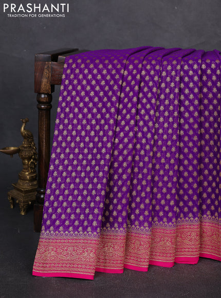 Banarasi georgette saree violet and pink with allover thread & zari woven buttas and woven border