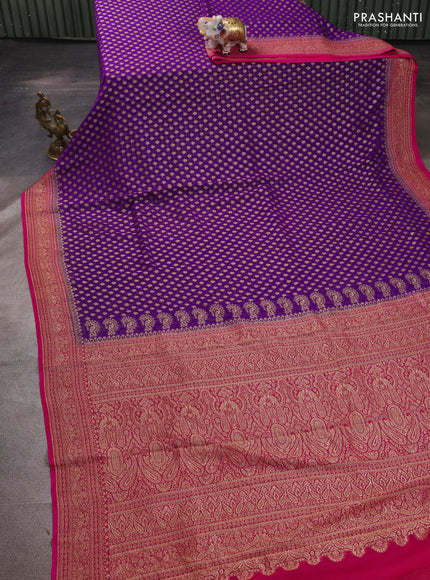 Banarasi georgette saree violet and pink with allover thread & zari woven buttas and woven border