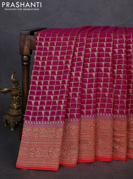 Banarasi georgette saree pink and red with allover thread & zari checks buttas and woven border