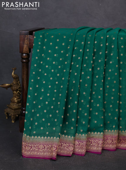 Banarasi georgette saree green and purple with allover thread & zari woven buttas and woven border