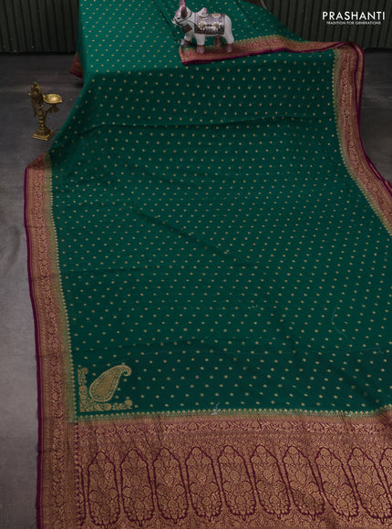 Banarasi georgette saree green and purple with allover thread & zari woven buttas and woven border