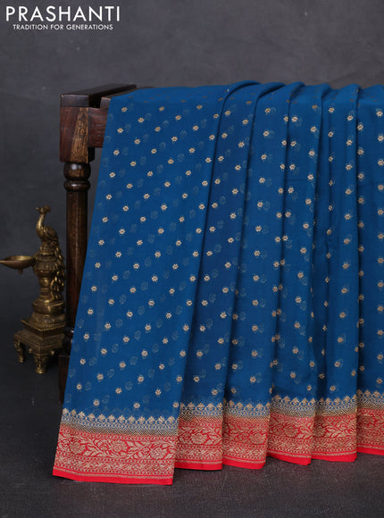Banarasi georgette saree peacock blue and red with allover thread & zari woven buttas and woven border
