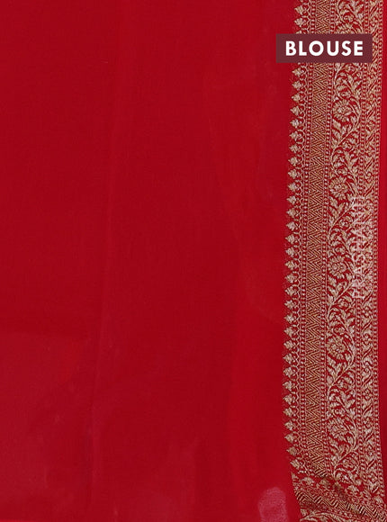 Banarasi georgette saree peacock blue and red with allover thread & zari woven buttas and woven border