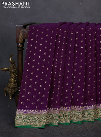 Banarasi georgette saree purple and green with allover thread & zari woven buttas and woven border