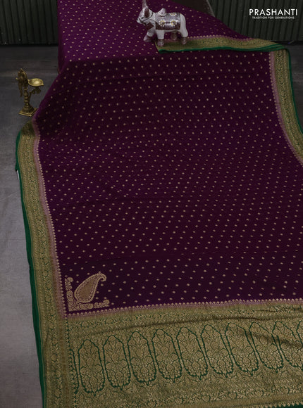 Banarasi georgette saree purple and green with allover thread & zari woven buttas and woven border