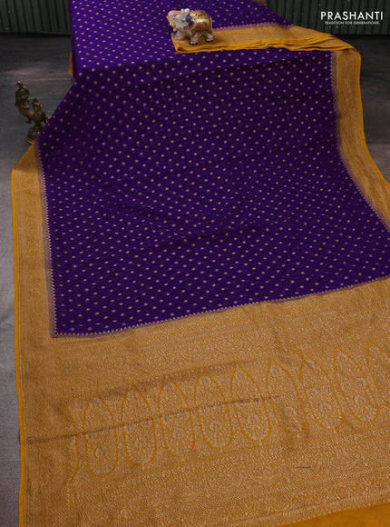 Banarasi georgette saree violet and mustard yellow with allover thread & zari woven buttas and woven border