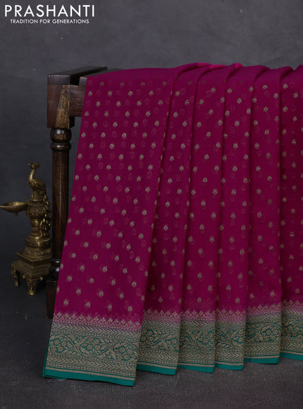 Banarasi georgette saree pink and teal green with allover thread & zari woven buttas and woven border