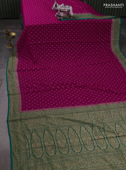 Banarasi georgette saree pink and teal green with allover thread & zari woven buttas and woven border