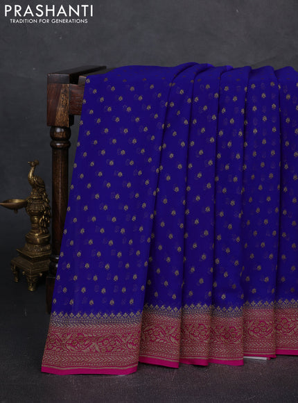Banarasi georgette saree royal blue and pink with allover thread & zari woven buttas and woven border