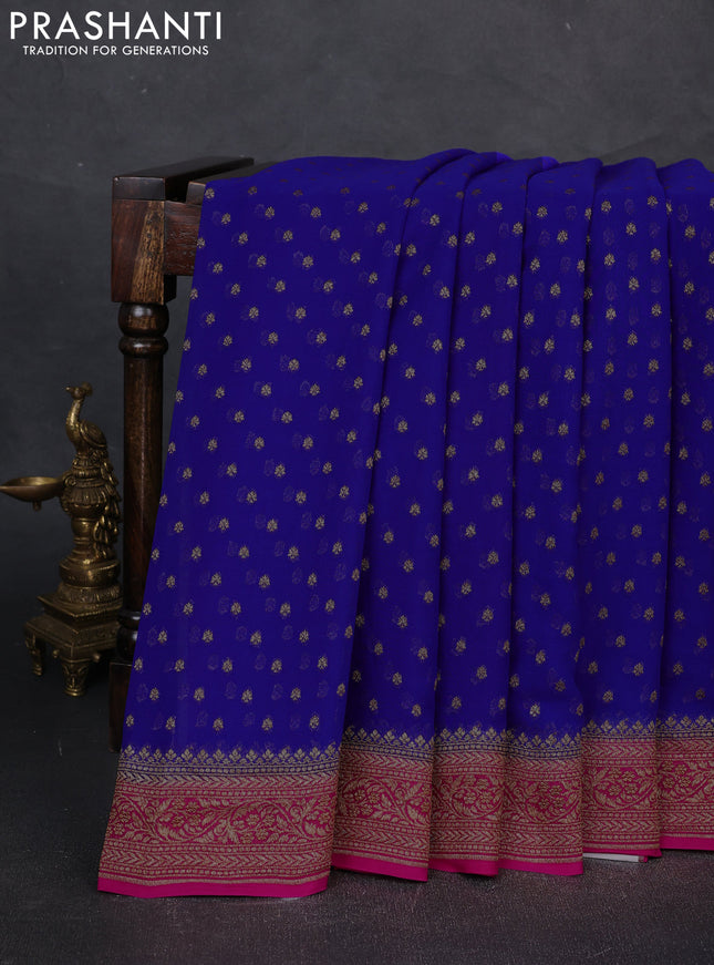 Banarasi georgette saree royal blue and pink with allover thread & zari woven buttas and woven border