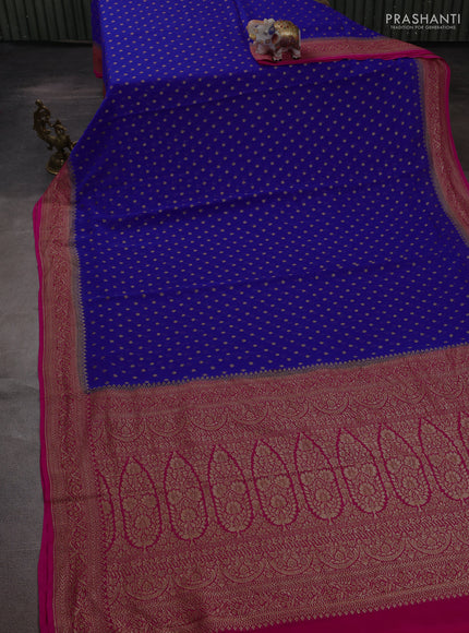 Banarasi georgette saree royal blue and pink with allover thread & zari woven buttas and woven border