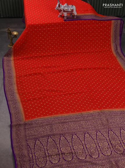 Banarasi georgette saree red and violet with allover thread & zari woven buttas and woven border