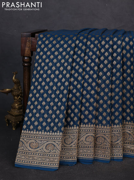 Banarasi georgette saree peacock blue with allover thread & zari woven buttas and woven border