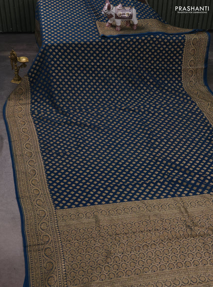 Banarasi georgette saree peacock blue with allover thread & zari woven buttas and woven border