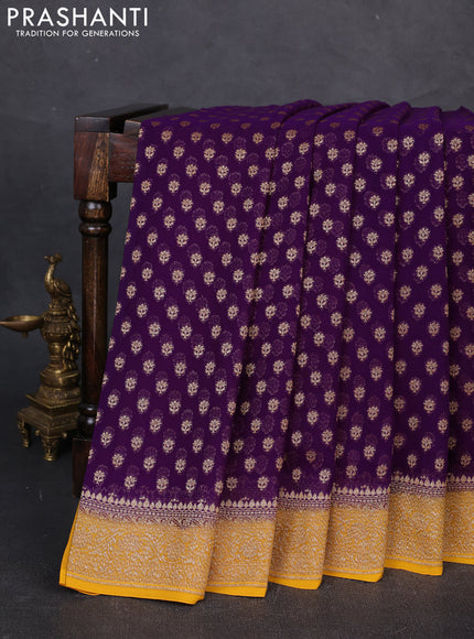 Banarasi georgette saree violet and yellow with allover thread & zari woven buttas and woven border