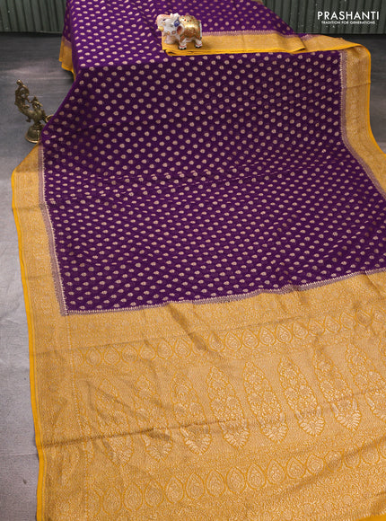 Banarasi georgette saree violet and yellow with allover thread & zari woven buttas and woven border
