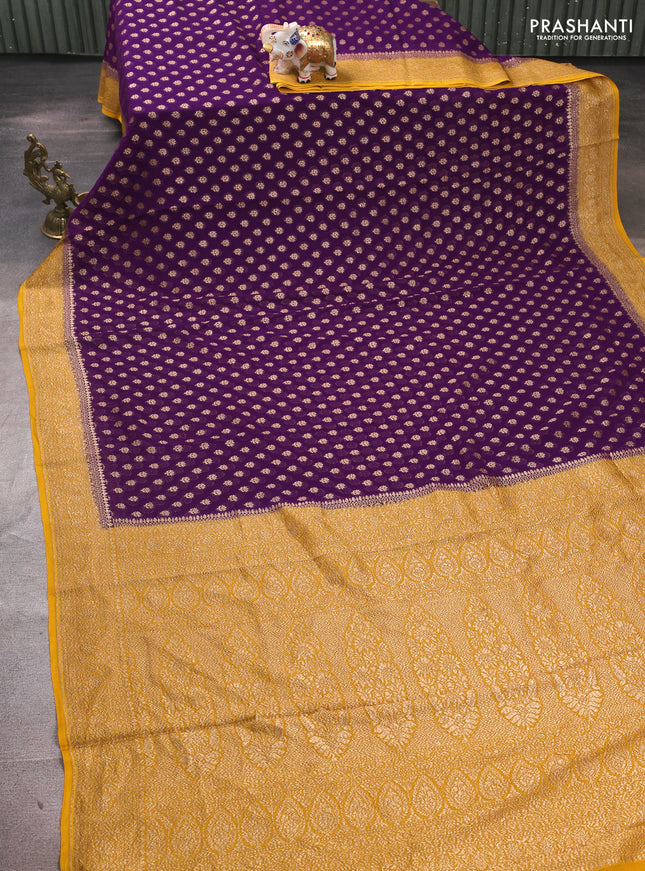 Banarasi georgette saree violet and yellow with allover thread & zari woven buttas and woven border