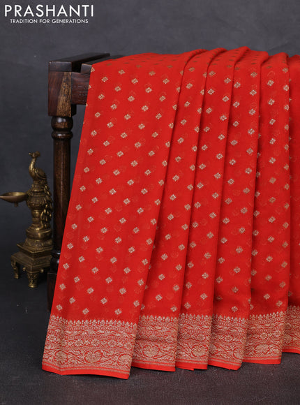 Banarasi georgette saree orange with allover thread & zari woven buttas and woven border