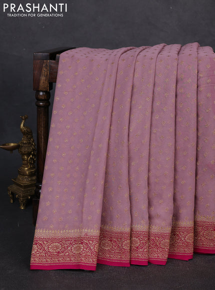 Banarasi georgette saree pastel pink and dark pink with allover thread & zari woven buttas and woven border