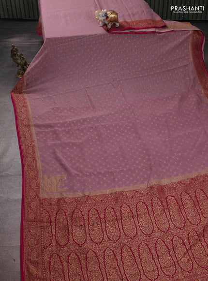 Banarasi georgette saree pastel pink and dark pink with allover thread & zari woven buttas and woven border
