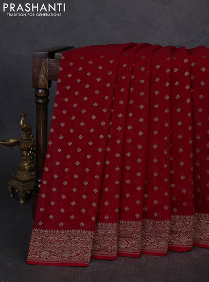 Banarasi georgette saree red with allover thread & zari woven buttas and woven border