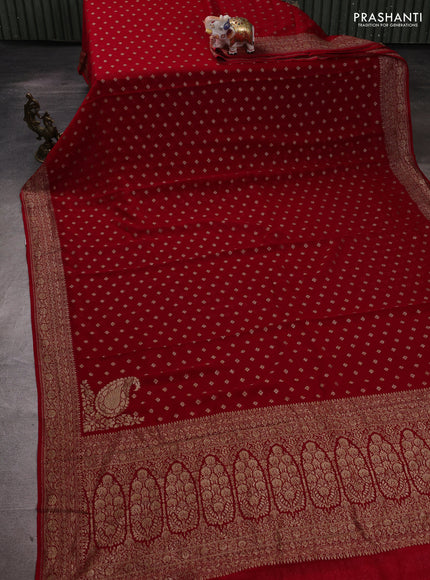 Banarasi georgette saree red with allover thread & zari woven buttas and woven border