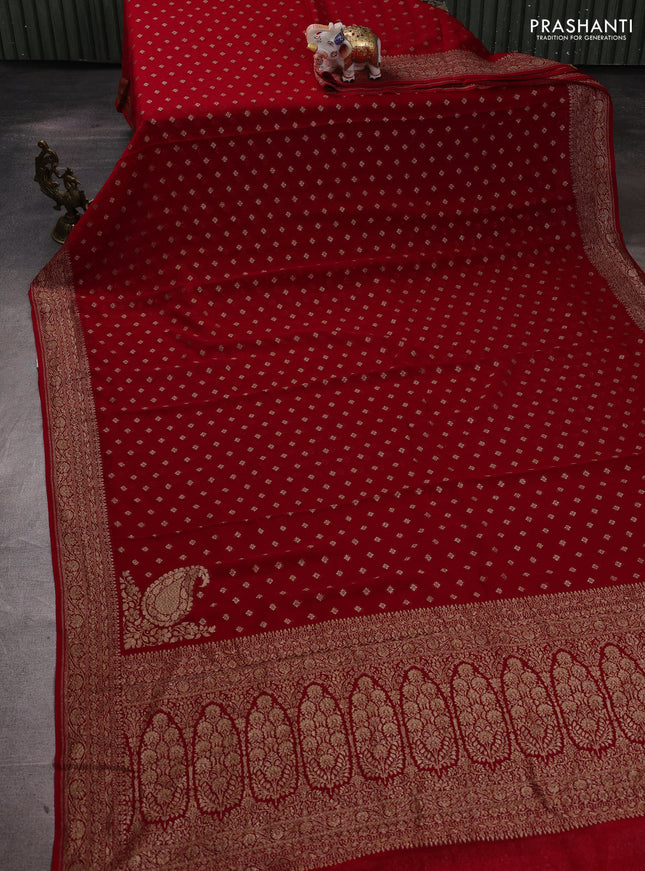 Banarasi georgette saree red with allover thread & zari woven buttas and woven border