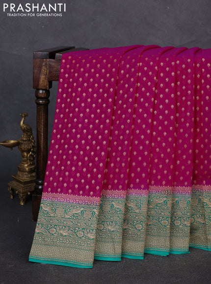 Banarasi georgette saree pink and teal green with allover thread & zari woven buttas and woven border