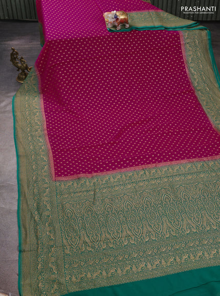 Banarasi georgette saree pink and teal green with allover thread & zari woven buttas and woven border