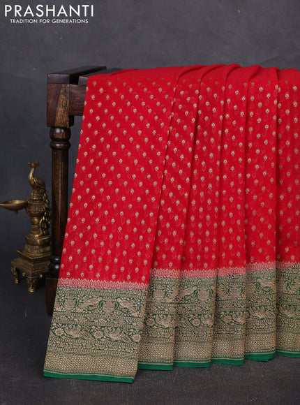 Banarasi georgette saree red and green with allover thread & zari woven buttas and woven border