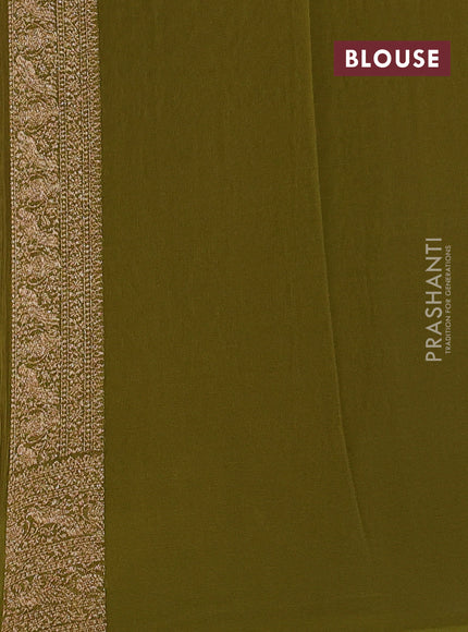 Banarasi georgette saree coffee brown and mehendi green with allover thread & zari woven buttas and woven border